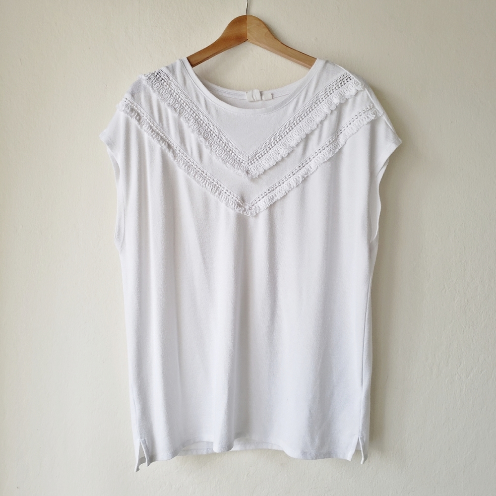 Vintage Gap Boho Fringe Top White Knit Womans XL